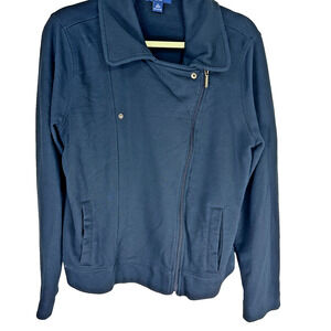 Chaps Women’s Moto Jacket Navy Knit 100% Cotton Size: X-Large preppy classic